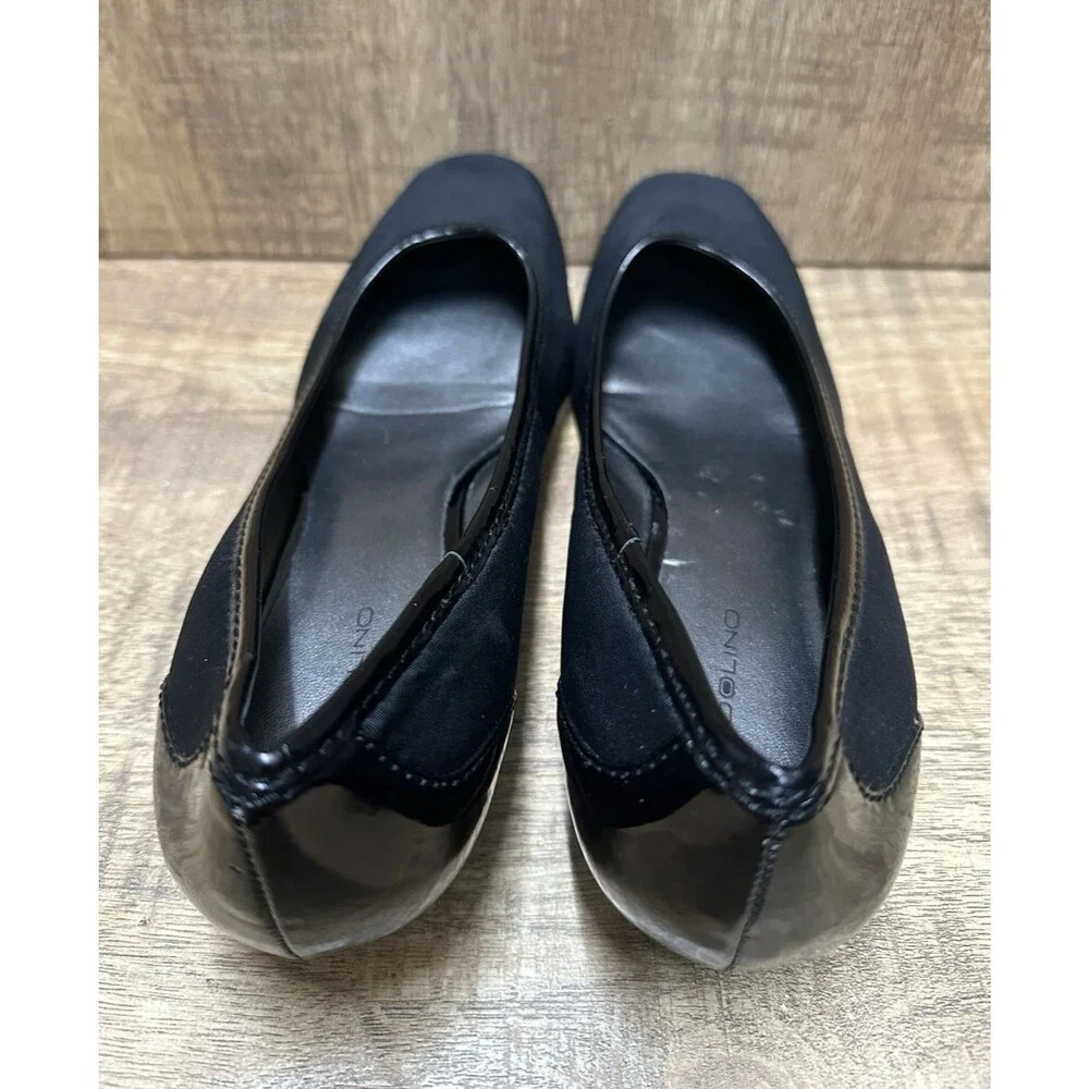 BANDOLINO Women size 10 M black nylon patent leather trim flat shoes
